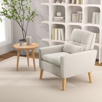 Costway - Mid-Century Modern Linen Accent Chair with Lumbar Pillow - Beige - Left View