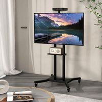 Costway - Mobile TV Stand for Most 32-70 inch Flat or Curved TVs up to 110 lbs w/AV Shelf - Black - Left View