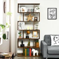 Costway - 6 Tier S-Shaped Bookshelf Storage Display Bookcase Decor Z-Shelf - Coffee - Left View