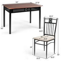 Costway 5 Piece Dining Set Wood Metal Table and 4 Chairs Kitchen Breakfast Furniture - Brown - Left View