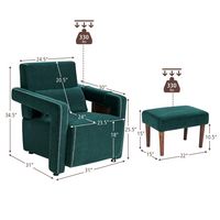 Costway - Modern Berber Fleece Sofa Chair with Ottoman and Waist Pillow - Emerald - Left View