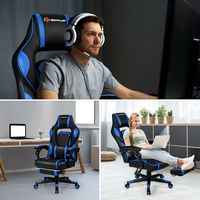 Costway - Gaming Massage Reclining Racing Chair with Footrest - Blue - Left View