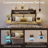 Bestier Full Bed Frame Golden Stripe Headboard LED Nightstands Metal Platform with Charging Stati... - Left View