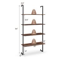 Costway - 4-Tier Ladder Shelf Bookshelf Industrial Wall Shelf w/Metal Frame Rustic - Brown - Left View