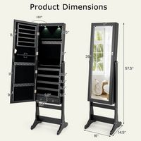 Costway - Lockable Mirrored Jewelry Cabinet Armoire Organizer Storage with Stand & LED Lights - B... - Left View