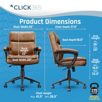 Click365 - Transform 2.0 Extra Comfort Ergonomic Mid-Back Desk Chair - Cognac - Left View