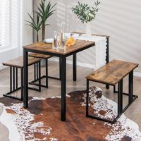 Costway 4 Piece Dining Table Set Industrial Kitchen Table Set W/ Bench & 2 Stools for 4 - Brown - Left View