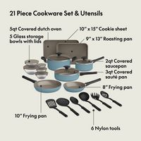 Bella - 21-Piece Ceramic Nonstick Cookware Set - Surf - Left View