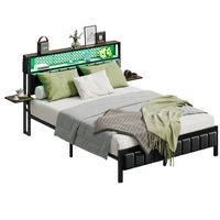 Bestier - Queen Size Bed Frame with Upholstered Headboard Integrated Storage LED Lighting, and Ch... - Left View