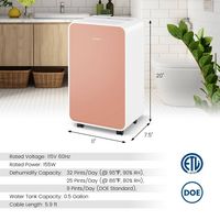 Costway Dehumidifier for Home Basement 32 Pints/Day 3 Modes Portable up to 2500 Sq. Ft Pink - Pink - Left View