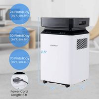 Costway 70 Pint Dehumidifier for Basement with Continuous & Auto Mode Large Water Tank - White - Left View