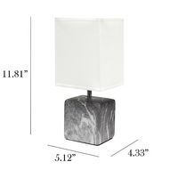 Simple Designs - Petite Marbled Ceramic Table Lamp with Fabric Shade - Black base/White shade - Left View