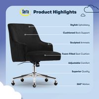 Serta - Scarlett Stylish Mid-Century Modern Soft Velvet Upholstered Home Office Chair - Black - S... - Left View