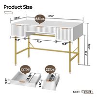 Bestier 47inch Fluted Vanity Makeup Desk Big Computer Gaming Desk with 3 Drawers - White - Left View