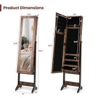 Costway - Jewelry Mirrored Cabinet Armoire Organizer Storage Box with Stand Christmas Gift - Brown - Left View