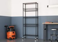 TRINITY - 5-Tier | 30x14x72 | Modular Commercial Wire Shelving | NSF |w/ Baskets & Wheels | - Black - Left View
