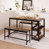 Costway 3 PCS Dining Table Set for 4 Kitchen Dining Room Table & 2 Benches W/ Rack - Coffee, Black - Left View