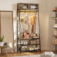 Bestier 5-in-1 Hall Tree Entryway Coat Rack with LED Lights Bench and Shoe Storage with Sturdy Me... - Left View