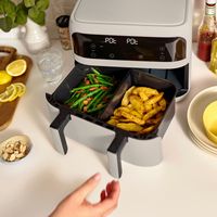 bella PRO - 4-qt. TriZone Touchscreen Air Fryer with Dual Flex Basket - Oatmilk - Left View