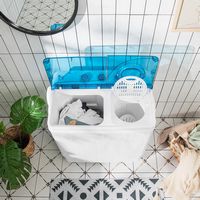 Costway - 26 lb. Portable Semi-Automatic Twin Tub Washing Machine with Drain Pump - Blue and White - Left View