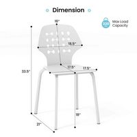 Costway Metal Dining Chair Set of 4 Armless Kitchen Hollowed Backrest & Metal Legs - White - Left View