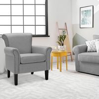 Costway - Modern Upholstered Accent Chair with Rubber Wood Legs - Light Gray - Left View