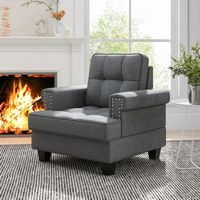 Costway - Mid-Century Modern Accent Cushion Studded Armchair with Thick Pillow - Gray - Left View