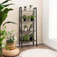 Costway - 4-Tier Bookshelf Industrial Display Storage Shelf Plant Flower Stand Metal Frame Gray -... - Left View