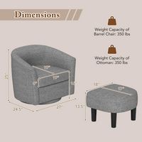 Costway - Swivel Curved Backrest Barrel Chair with Ottoman Footrest and Armrests - Gray - Left View