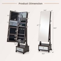 Costway - Jewelry Cabinet Armoire Full-Length Mirror Lockable with 3-Color LED Lights - Brown - Left View