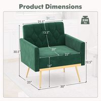 Costway - Modern Velvet Button Tufted Back Accent Chair with Golden Metal Legs and Foot Pads - Green - Left View