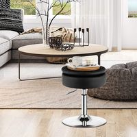 Costway Set of 3 Adjustable Metal Vanity Stool 360° Swivel Storage Makeup Chair with  Tray - Black - Left View