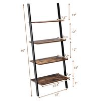 Costway - Industrial Ladder Shelf 4-Tier Leaning Wall Bookcase Plant Stand Rustic - Brown - Left View