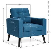 Costway - Modern Accent Upholstered Single Sofa Chair with 2-Side Pockets - Navy - Left View