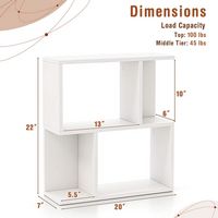 Costway 1 PCS 3-Tier Bookshelf Geometric Bookcase Side Table with Open Storage Display Shelf - White - Left View
