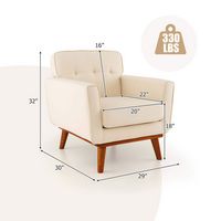 Costway - Modern Accent Chair Upholstered Linen Armchair with Removable Cushion - Beige - Left View