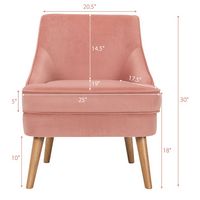 Costway - Velvet Upholstered Accent Chair with Rubber Wood Legs - Pink - Left View