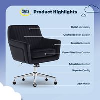 Serta - Deluxe Ashleigh Modern Home Office Chair - Black - Silver Chrome - Left View