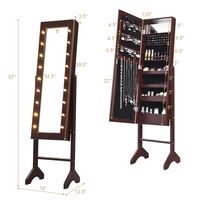 Costway - Mirrored Jewelry Cabinet Organizer w/18 LED lights - Brown - Left View