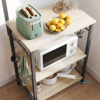 Bestier - Kitchen Baker's Rack with Hutch and 8 Side Hooks - Oak - Left View