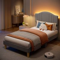 Pinmoco - Twin Upholstered Platform Bed Frame with Adjustable LED Arc Headboard - Fabric Gray - Left View