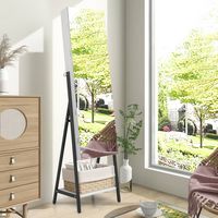 Costway - Jewelry Cabinet Armoire 3 Color LED Modes Full-Length Frameless Mirror Lockable - White - Left View