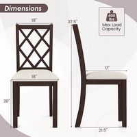 Costway Set of 2 Dining Chairs Wood Kitchen Side Chair with Inclined Backrest - Brown + White - Left View