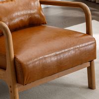 Bestier - Mid-Century Upholstered Accent Chair with Wooden Frame and High Back, Pillow, and Waist... - Left View