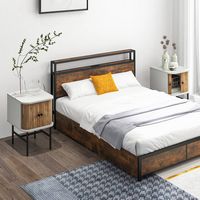 Costway Sliding Door Nightstand Mid-century Modern Storage End Table with Cabinet - Distressed White - Left View