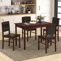 Costway 5 PCS Dining Table Set for 4 w/Rubber Wood Legs Upholstered Seat Padded Backrest - Brown - Left View
