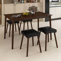 Costway 5 PCS Dining Table Set for 4 w/4 Upholstered Stools Rubber Wood Legs for Kitchen - Brown - Left View
