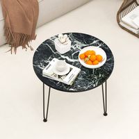 Costway Small Round Coffee Table w/ Thickened Tabletop & Metal Tripod Legs Faux Marble - Black - Left View