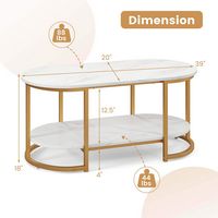 Costway White Marble Coffee Table  Modern 2-Tier Center Table with Open Storage Shelf - White and... - Left View
