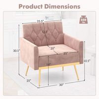 Costway - Modern Velvet Button Tufted Back Accent Chair with Golden Metal Legs and Foot Pads - Pink - Left View